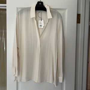 NWT vince silk cream blouse with collar size large